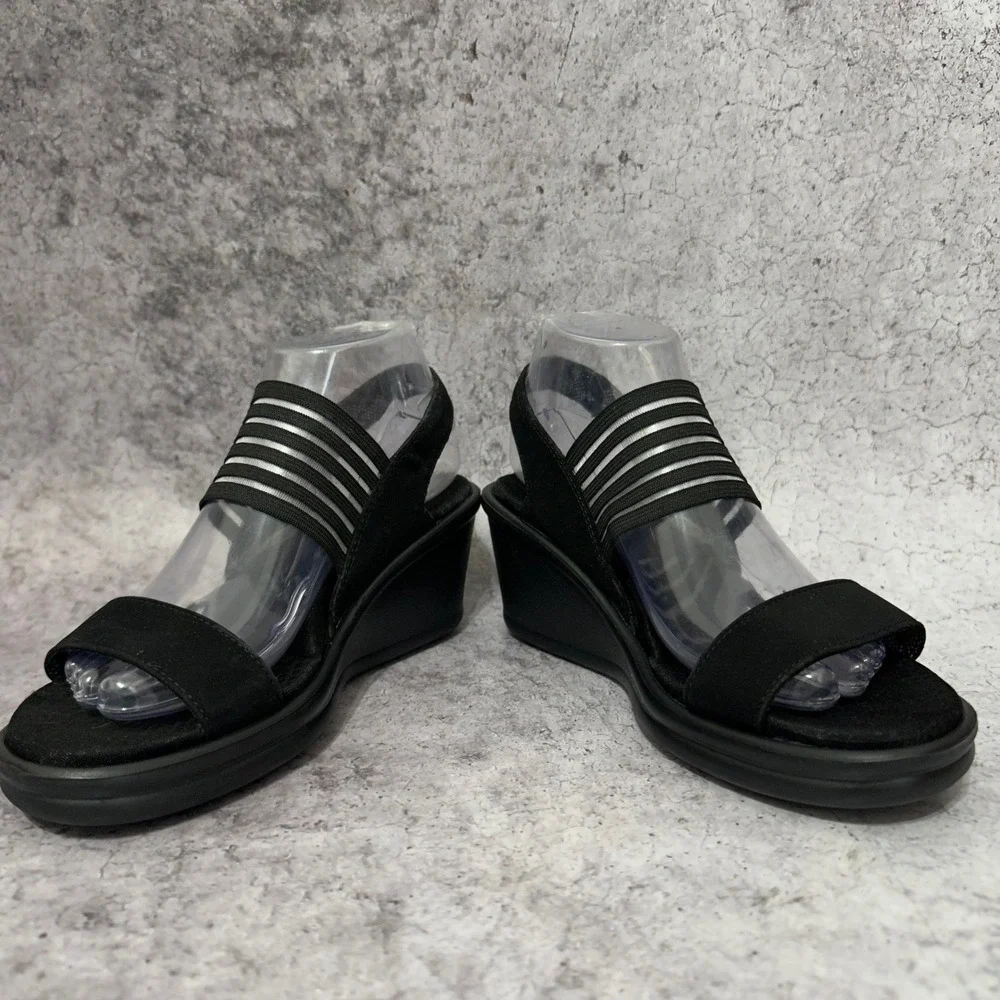 Skechers Rumblers Sci-Fi Wedge Sandals Womens 8.5 Elastic Strappy Memory Foam